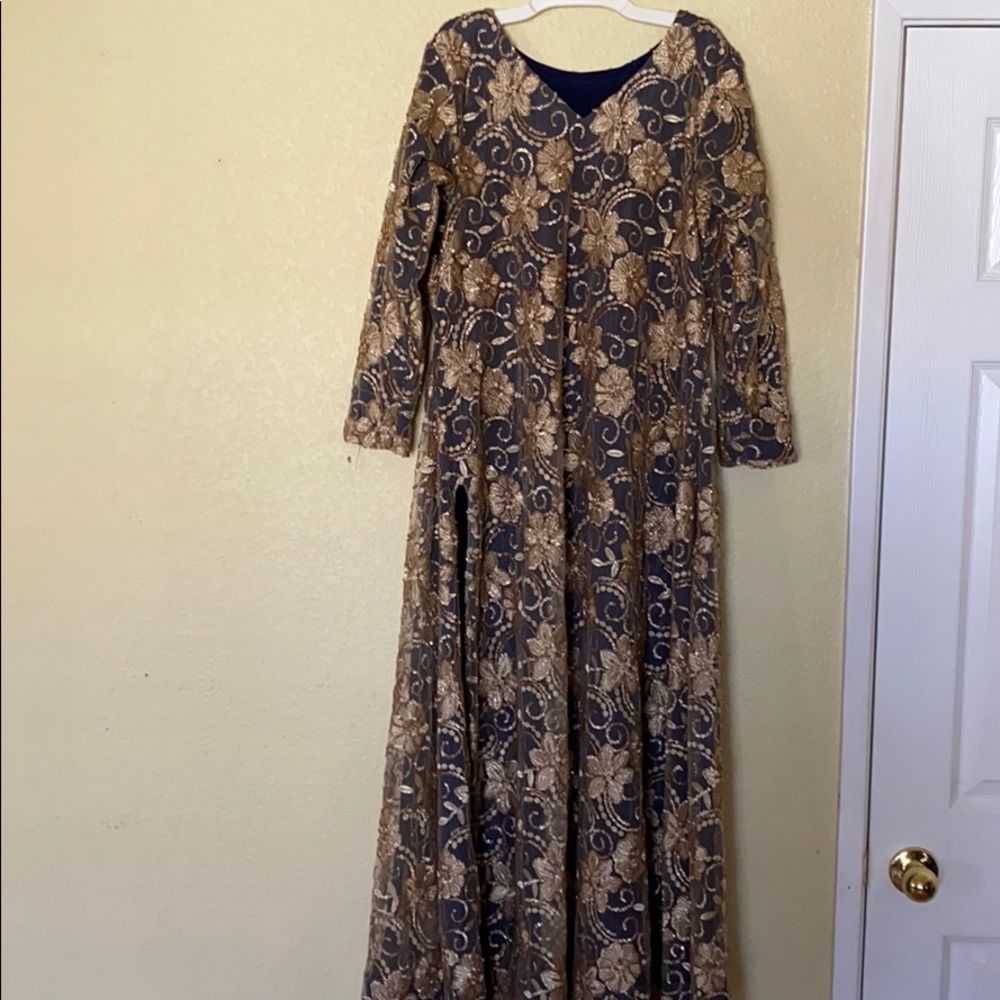 3 pc  slit navy blue/gold Indian Pakistani dress
